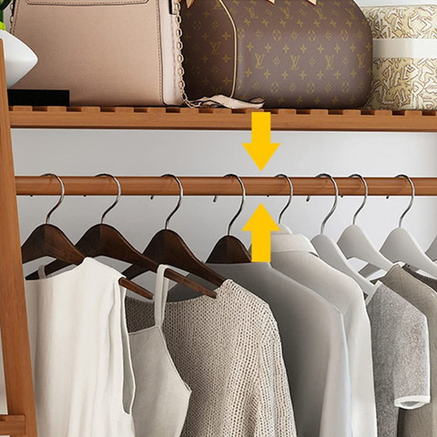 LEOPAX Premium Bamboo Clothes Garment Rack Stand Dual Bar Coat