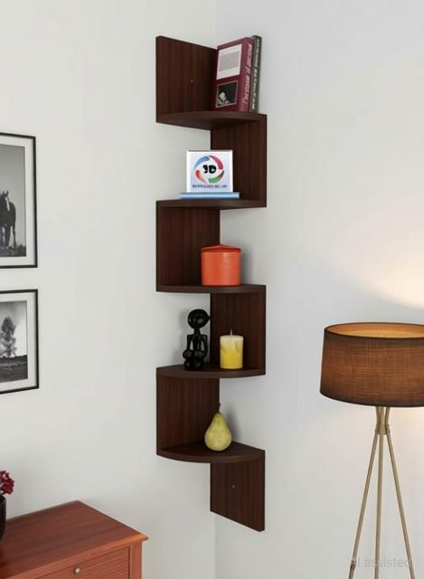 Decorestonia Zigzag Corner Wall Shelf, 5 Shelves, Brown - Image 6