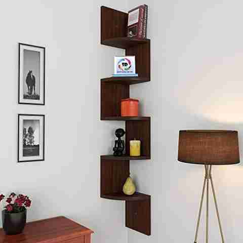 Decorestonia Zigzag Corner Wall Shelf, 5 Shelves, Brown - Image 5