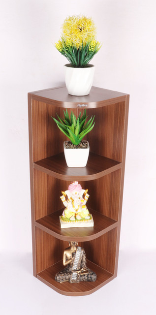 Captiver Eden Corner Wall Shelf Set of 4 Classic Walnut 20X20X68