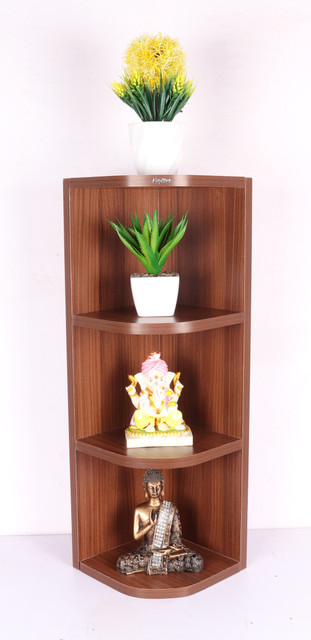 Captiver Eden Corner Wall Shelf Set of 4 Classic Walnut 20X20X68