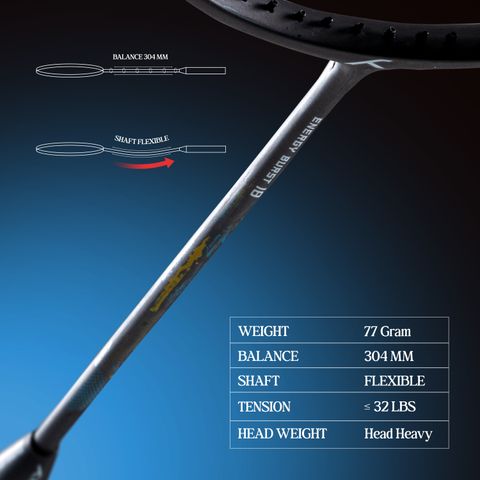 Hundred ENERGY BURST 18 Badminton Racquet (Black/Blue, 77g) - Image 8