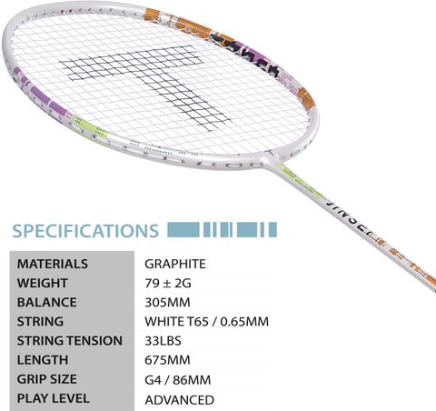 Tanso Jinsei Full Graphite Ultra Light Weight Carbon Fibre White Strung Badminton Racquet (Pack of: 1, 79 g) - Image 6