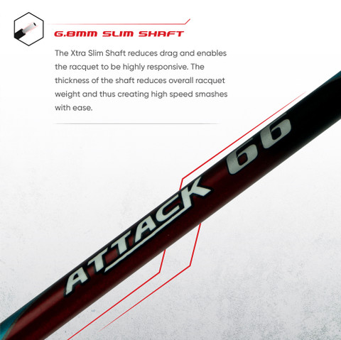 apacs ATTACK 66 (35LBS, 100% UHM GRAPHITE) Red Unstrung Badminton