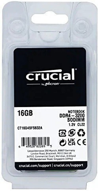 Crucial 16GB DDR4 3200MHz CL22 DDR4 16 GB Laptop (CT16G4SFS832A