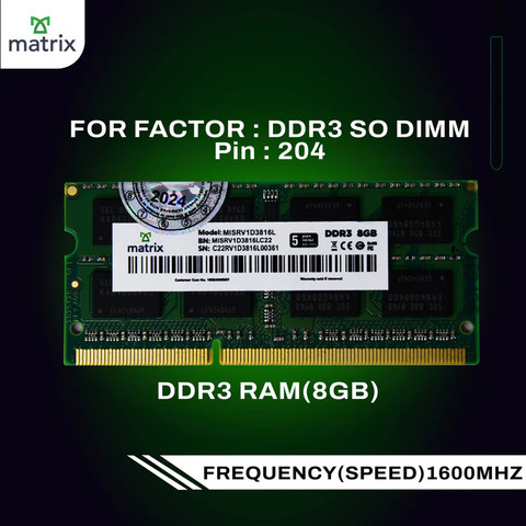 Matrix DDR3 DDR3 8 GB (Single Channel) Laptop (8GB DDR3 SO-DIMM