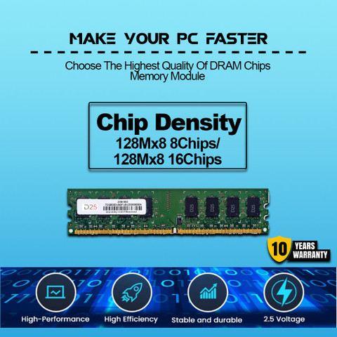 D25 2GB DDR2 Desktop RAM Long 800MHz DIMM Memory -Faster and