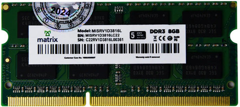 Ram 8gb Laptop Dimm Matrix DDR3 DDR3 GB (Single Channel) Laptop