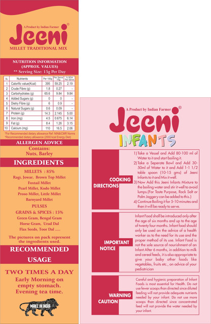 Jeeni Combo Pack of Infant 400g and Adult 500g Health mix 900 g