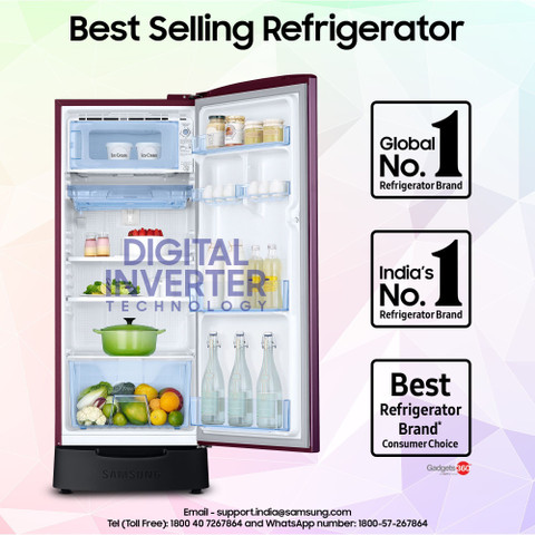 Samsung 183 L Direct Cool Single Door Star Refrigerator with Base Drawer  with Digital Inverter