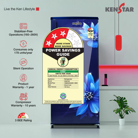 Kenstar 208 L Direct Cool Single Door 3 Star Refrigerator with
