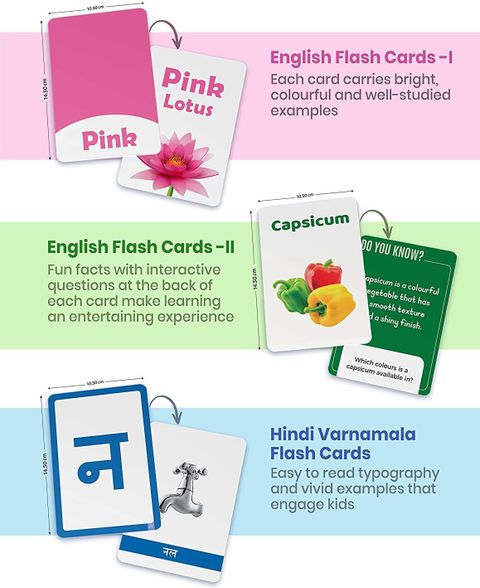 Flash Cards For Kids| 224 Non Tearable Cards | Hindi Varnamala, English ...