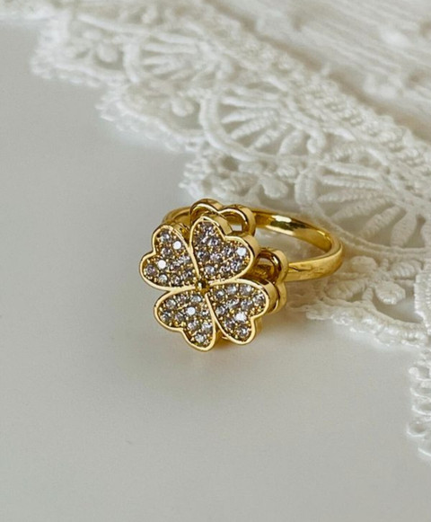 house of common Vedansh Enterprises Stylish Gold Plated Fidget Rings,  Anxiety Ring, Spinner Ring Brass Cubic Zirconia Gold Plated Ring