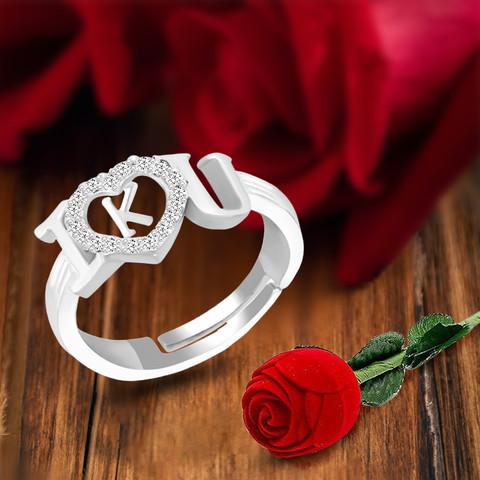 Divastri silver rings for girls women girlfriend lovers K letter