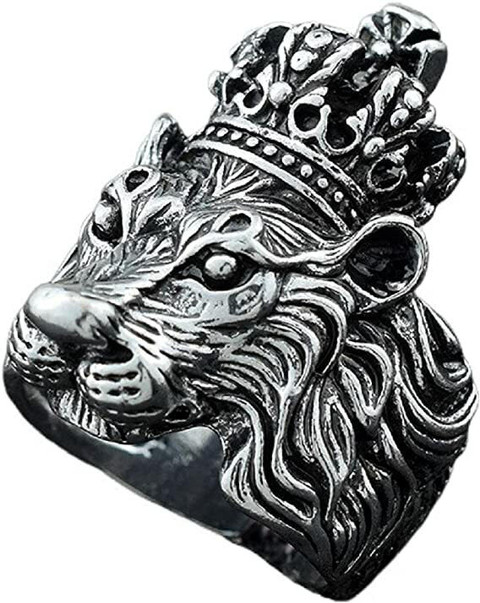 MEENAZ lion ring lion face ring lion head rings for men boys boyfriend  gents band crown Stainless Steel Titanium, Platinum, Rhodium, Silver, Black 