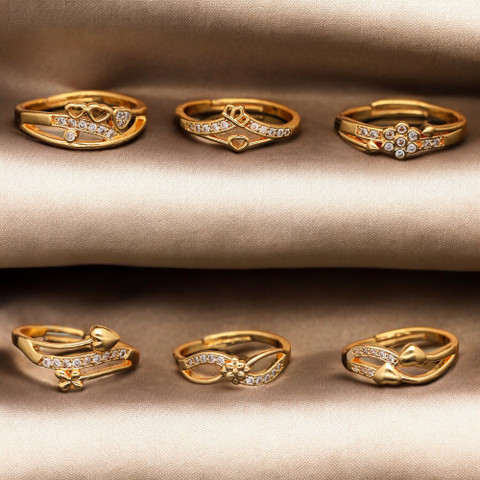 brado jewellery Pack of Stylish Finger Rings, designed for women and  girls Brass Diamond Gold Plated Ring