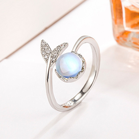 MYKI Unique Fish Tail Design Opal Ring For Women Girls Stainless Steel  Opal Silver Plated Ring