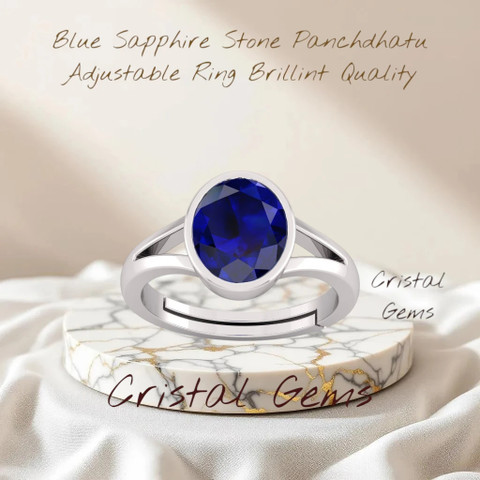 Blue Sapphire Panchdhatu Ring With Stone Cristal Gems Ratti Blue