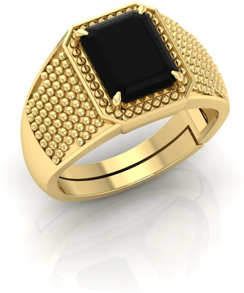 ABC Natural Black Hakik Gemstone Gold Plated Birthstone Astrology Rashi  Ratan Brass Agate Gold Plated Ring