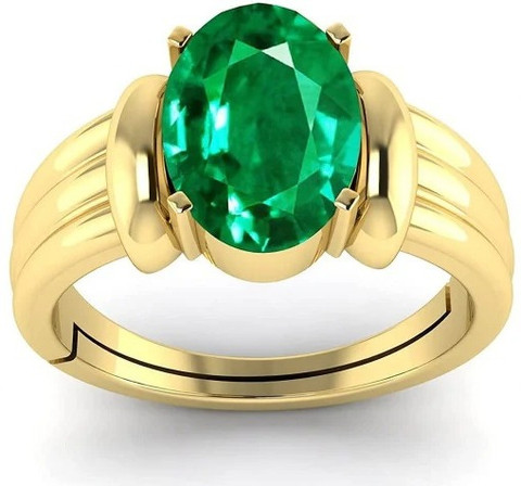lilagems Ratti Emerald Original AAA Quality Gemstone Adjustable Ring  for Men Women Brass Emerald Gold Plated Ring
