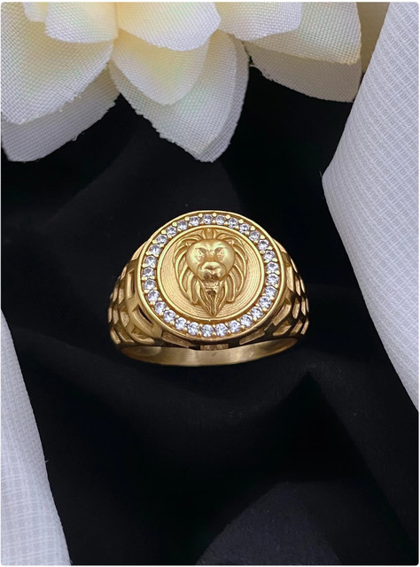 Jalaram Fashion Gold Plated Brass Diamond stylish ring Men Boy Aluminum  Coral Gold Plated Ring