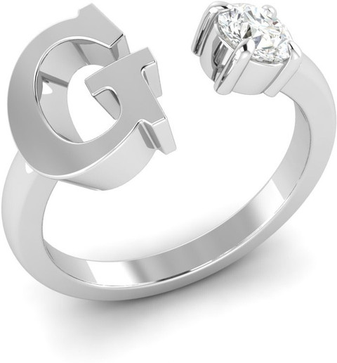 Bluejwel BLUEJWEL 925 Sterling Silver 'G' Initial Ring with CZ Diamond  Sterling Silver Cubic Zirconia Sterling Silver Plated Ring