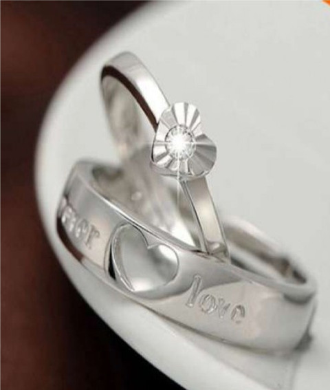 FASHOW Forever Love Adjustable Couple Rings Stainless Steel Cubic Zirconia  Silver Plated Ring