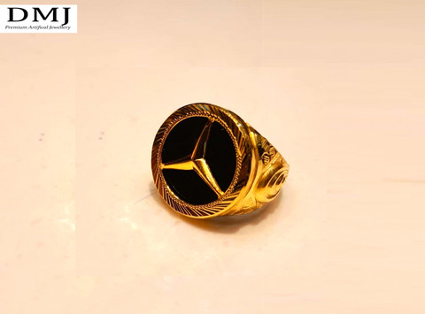 DMJ Premium HighQuality Mercedes Gold Look Finely Detailed Handmade Ring  For Men Brass Gold Plated Ring