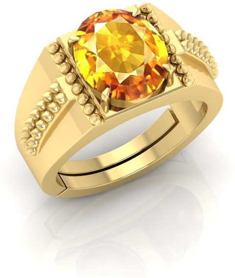 AMG Gems Ratti Yellow(Pukhraj) Sapphire Gemstone Gold Ring WhIt Lab  Certified Brass Sapphire Gold Plated Ring