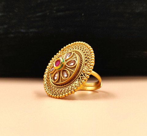 JYONA Rajwadi Gold Plated Adjustable Finger Ring For Women Girls