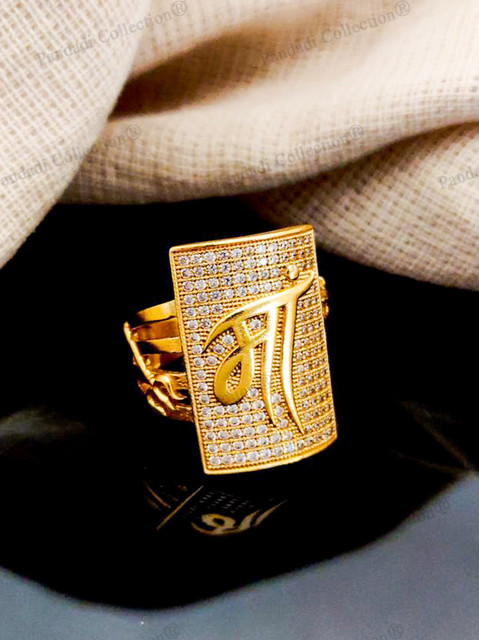 Pandadi Collection Gold Plated Brass Daimond (Maa) stylish ring Men Boy  Pc-803 Brass Cubic Zirconia, Diamond Gold Plated Ring