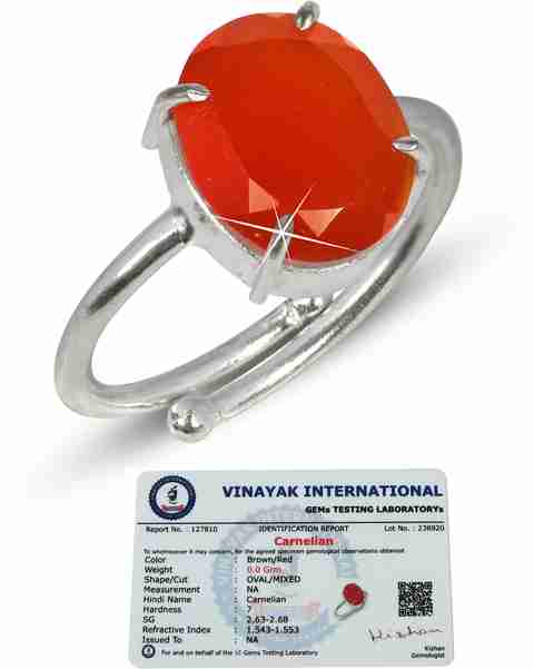 CRYSTU Certified Natural Carnelian Adjustable Gemstone Ring for