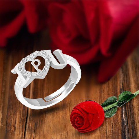 MEENAZ Rings for girls women girlfriend couple valentine alphabet P letter  gold party Brass, Copper, Crystal, Stone, Alloy, Metal Cubic Zirconia,