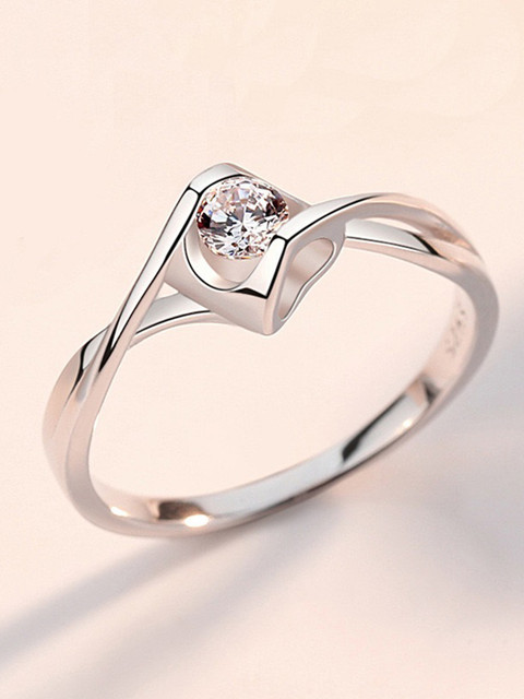 MYKI Beautiful Hollow Heart Zircon Silver Adjustable Ring For Women Girls  Sterling Silver Swarovski Zirconia 24K White Gold Plated Ring