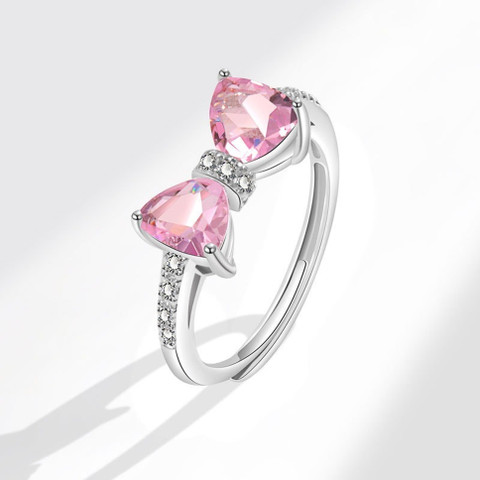 MYKI Beautiful Pink Bow Ring For Women Girls Stainless Steel Cubic  Zirconia Silver Plated Ring