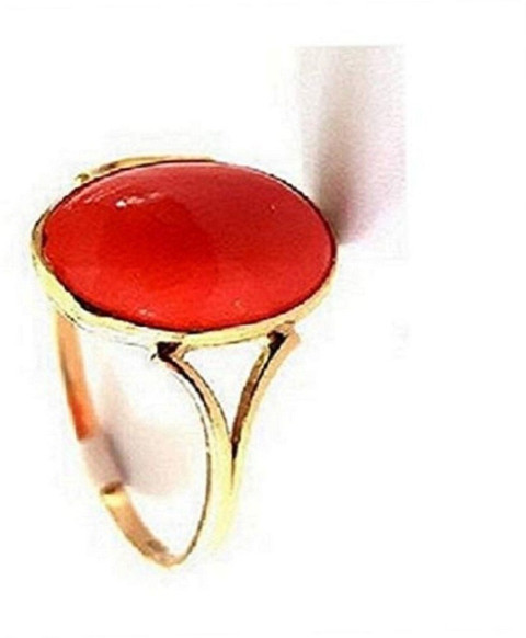 Gemzonite Red Coral Ring Munga(Moonga) Gold Plated Ring Copper Coral Gold  Plated Ring