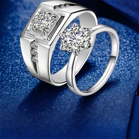 MYKI Limited Edition Engagement Adjustable Couple Rings (2pc) Sterling  Silver Swarovski Zirconia 24K White Gold Plated Ring