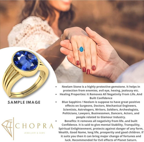 Chopra Gems Unique Effective 100% Original Blue Sapphire/Neelam Stone  Ring for Men Women Brass Ring