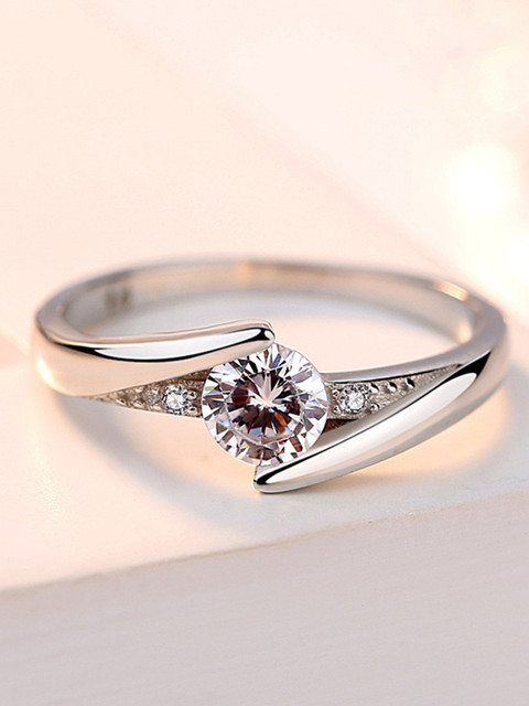 MYKI Sizzling Solitaire Adjustable Ring For Women Girls Sterling Silver  Swarovski Zirconia 24K White Gold Plated Ring