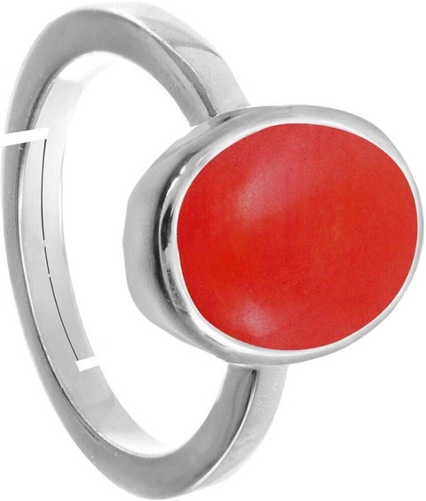 Gemzonite Coral Stone Moonga Rashi Ratan Loose Gemstone Copper  Silver Plated Ring