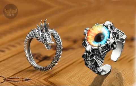 Syfer Dragon/Devil Eye Ring With Dragon Ring for Men Women(Combo