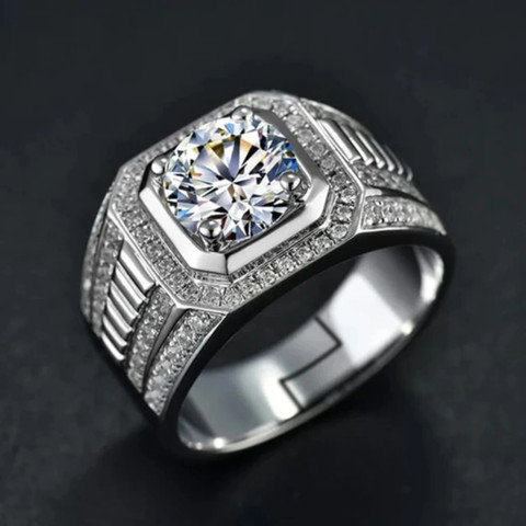 Zarkan Hallmarked Elegant Silver Ring With Classic Diamond For Men