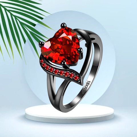 TASHKURST Preesona Black Metal Blood Red Heart Ring for Women