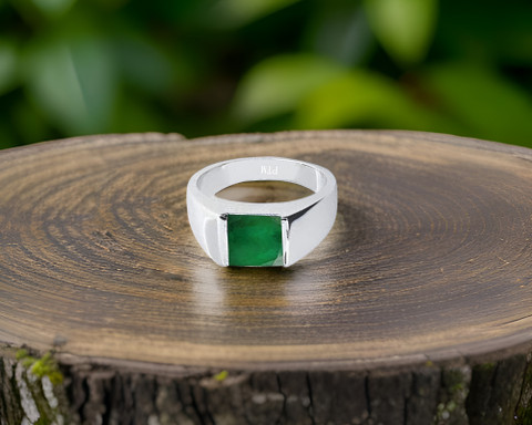 PTM Natural Emerald (Panna) Square Gemstone Ratti or carat for Male  Female 925 Sterling Silver ring Sterling Silver Ring