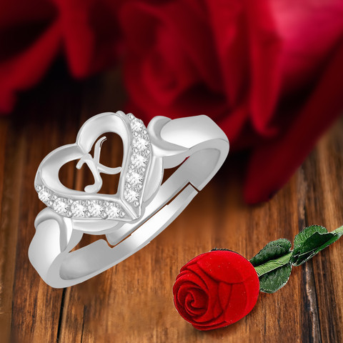 MEENAZ silver rings for girls women girlfriend lovers heart name K