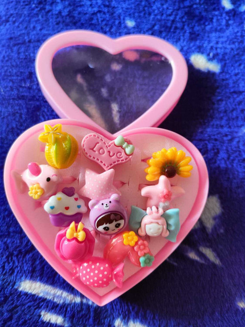 DIVINE Kids 12 pair of finger rings in a pink heart shape box Multi  color(Girls) Plastic Ring