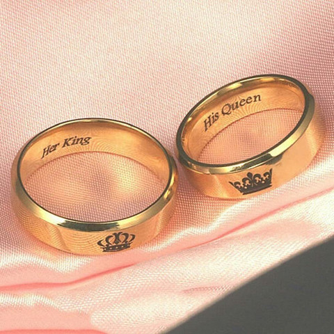 STAR CREATION Men and Women Her King His Queen Stainless Steel Gold Rings  for Couples Metal Ring Set