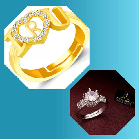Jewel WORLD R name letter ring with diamond ring for girls women