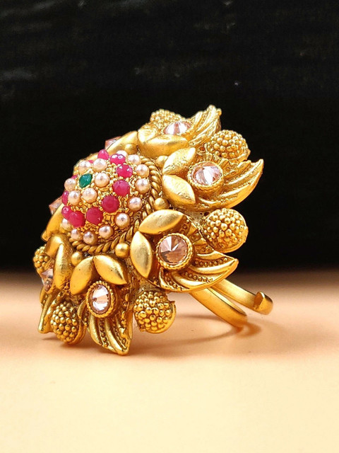 JYONA Rajwadi Gold Plated Adjustable Finger Ring For Women Girls