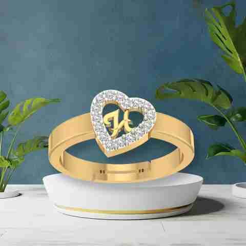 Kanak Jewels Heart Shaped Brass H Alphabet Rings Gold Adjustable - Main Image